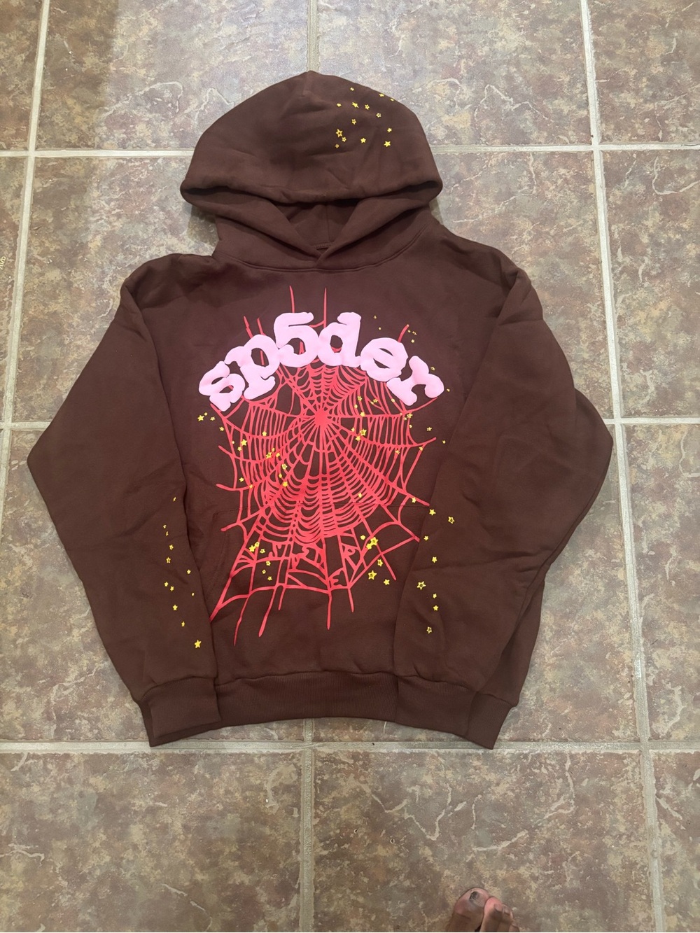 sp5der Brown Graphic Hoodie Sweater